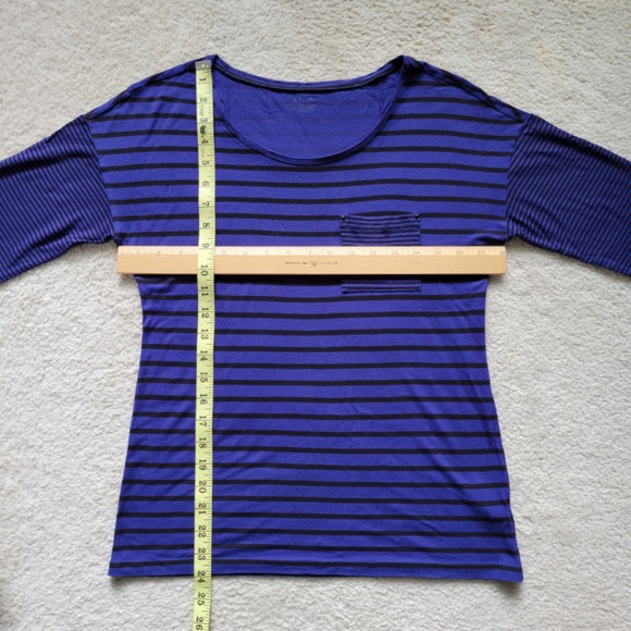Calvin Klein Blue Black Striped Tee Shirt 3/4 Sleeve Flowy Top Size Small - Picture 6 of 6